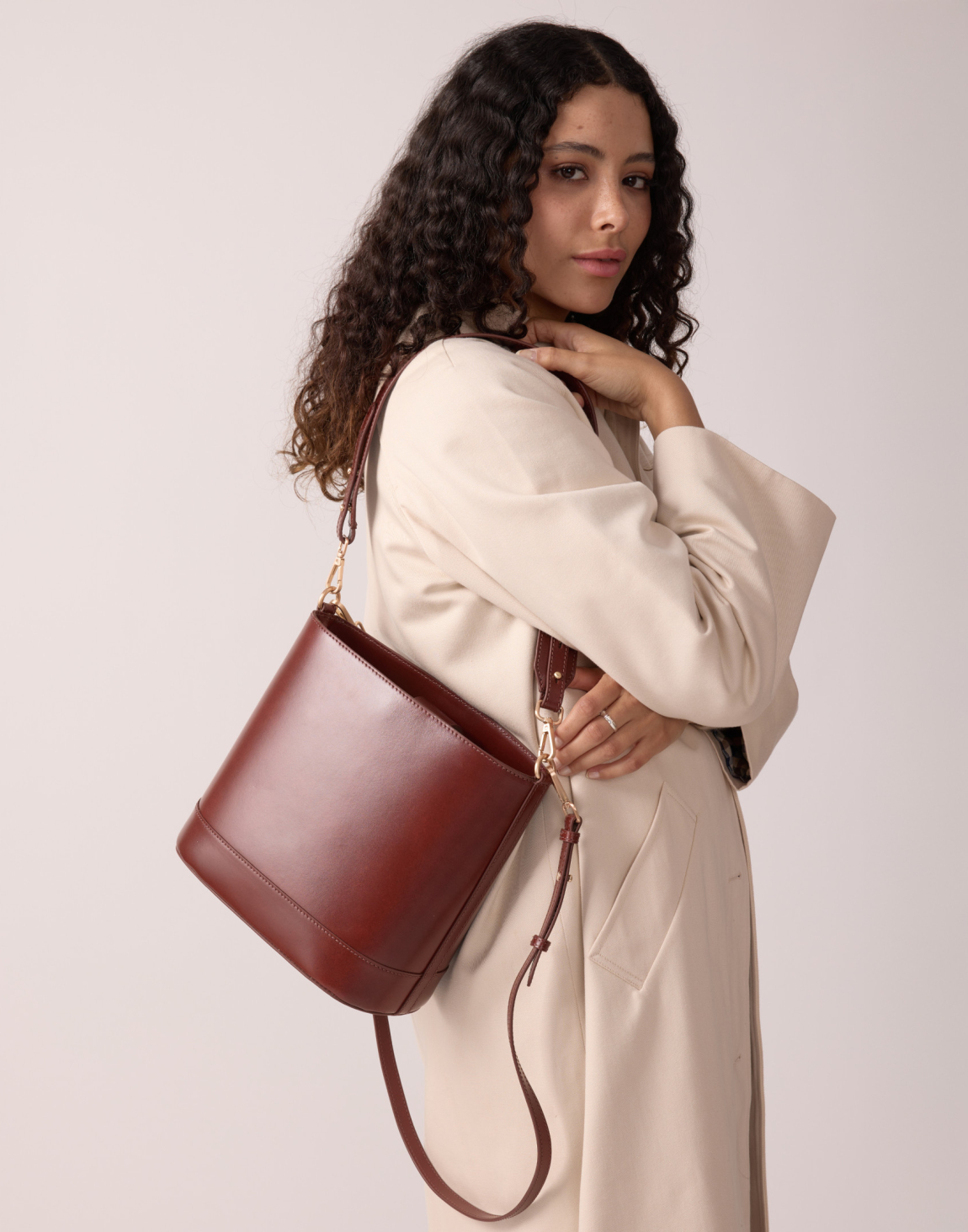 cognac-colored leather handbag for women