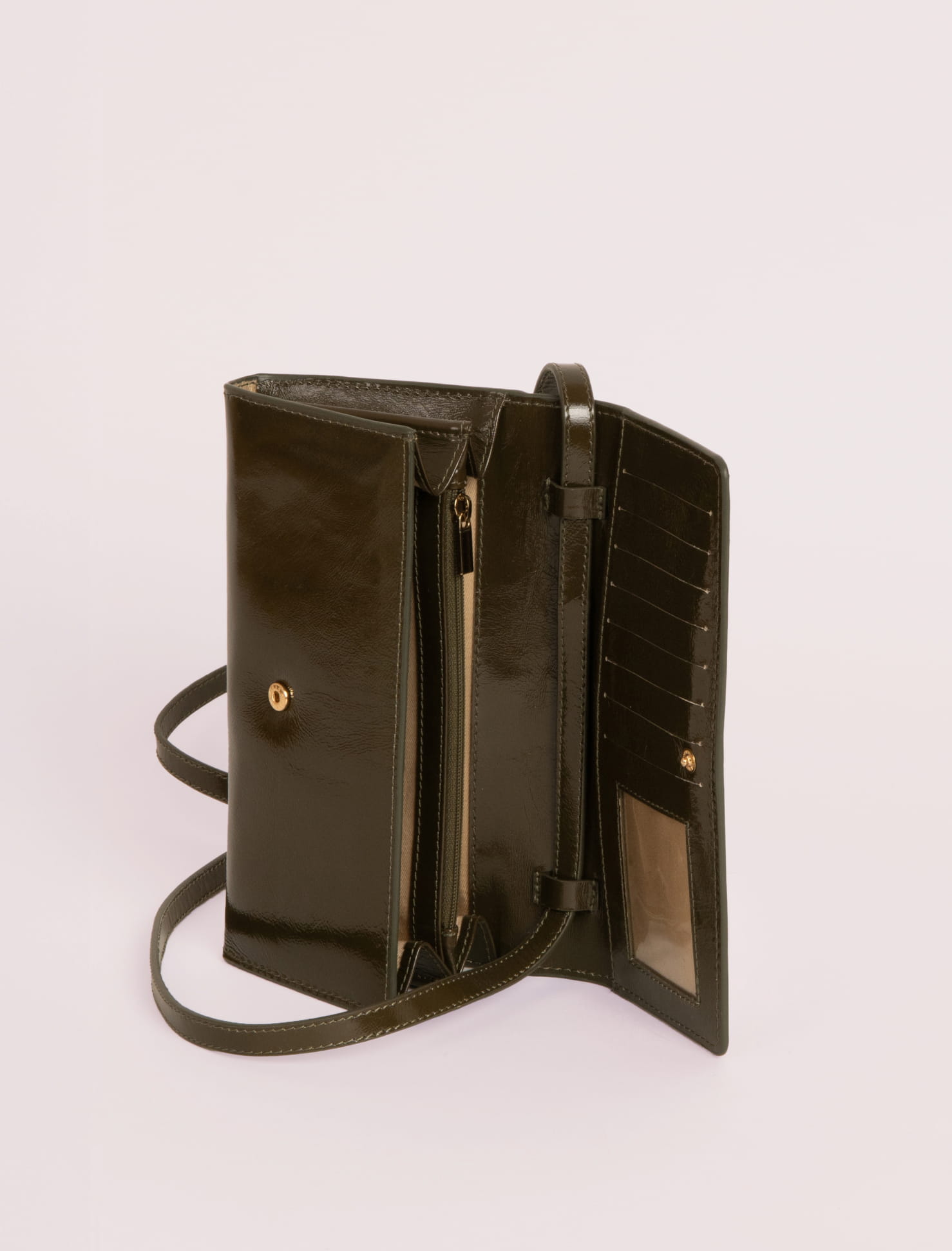 Khaki Patent Handbag Clutch for Women – Gina Model