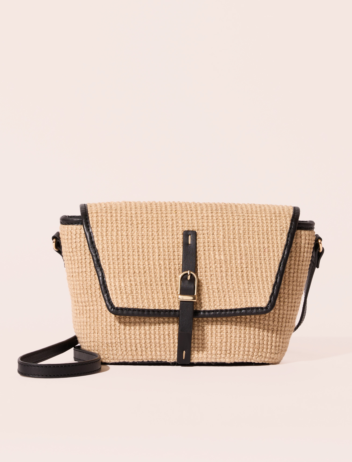 【PORTERNA】Lenny shoulder bag Jute and Black Leather Crossbody Bag for Women - Model Lenny