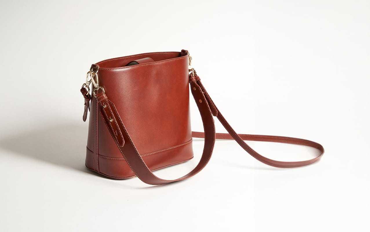 cognac leather bucket bag for women