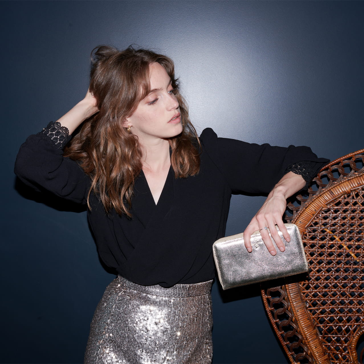 portefeuille en cuir métallisé doré pour femme