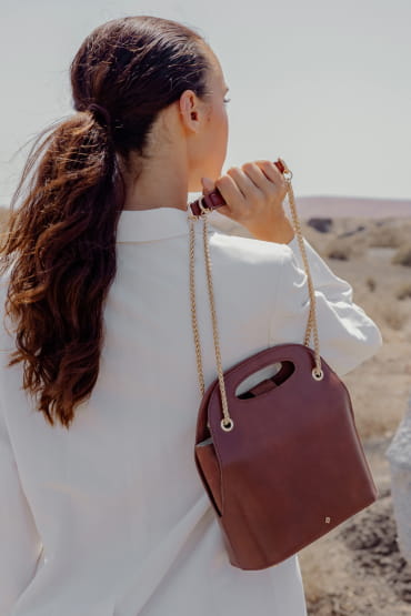 cognac leather shoulder bag for women