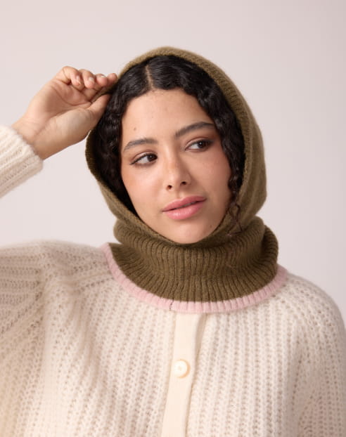 Hood Cozy Khaki & Baby Pink