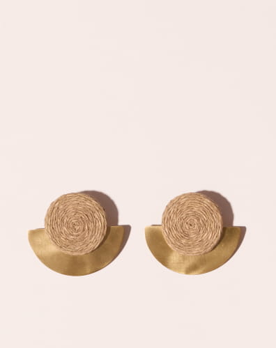 Boucles d'Oreilles en Raphia Sable - Modèle Farah