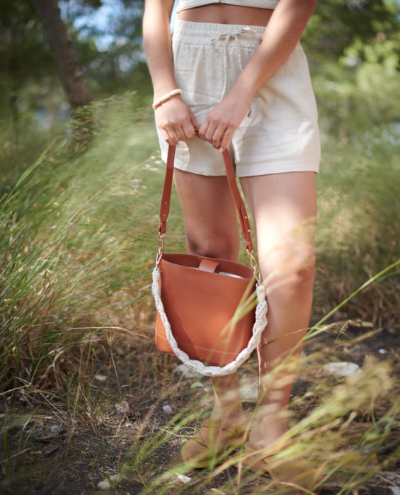 sac à bandoulière camel cuir recyclé