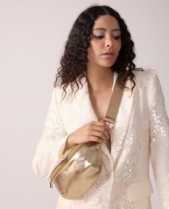 gold leather belt bag for women