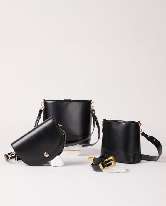 recycled leather handbag and belt for women