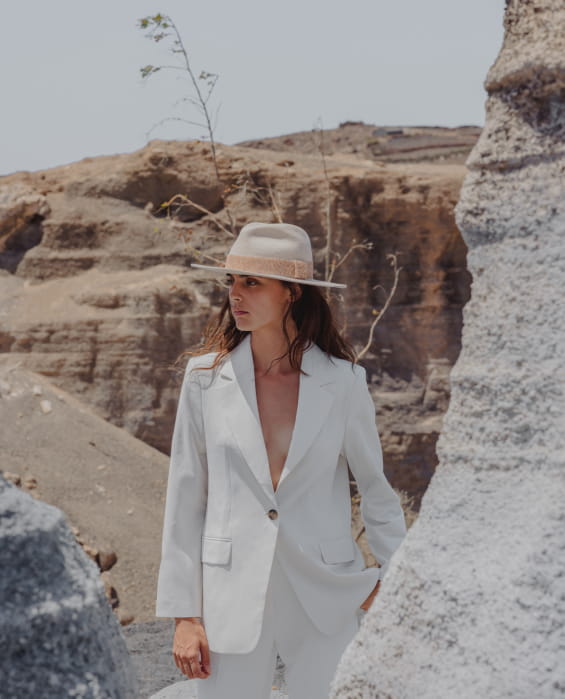 woman with a hat on her head