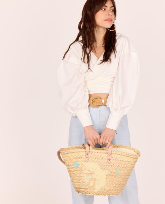 panier en osier bleu pour femme