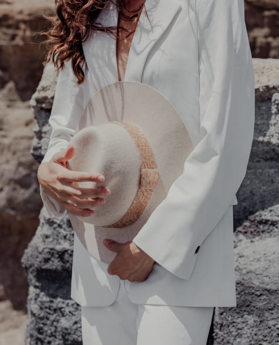 women's white felt hat with gold beads