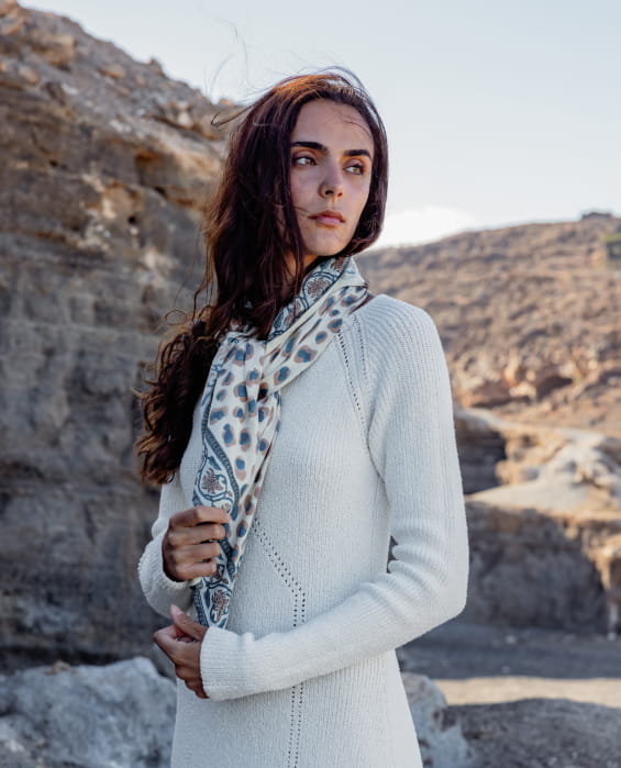 foulard en coton bleu à imprimé léopard pour femme