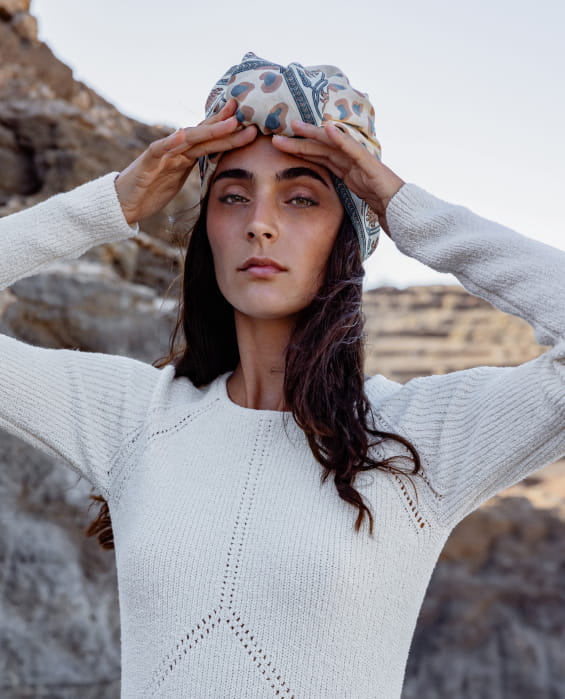 foulard en coton bleu à imprimé léopard pour femme