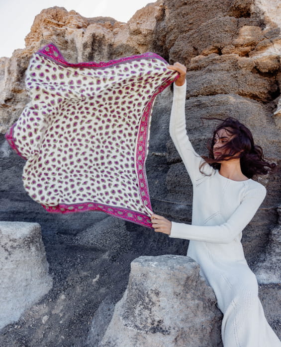 foulard en coton fuchsia à imprimé léopard pour femme