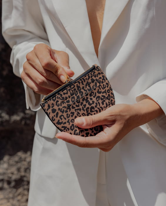 leopard leather wallet for women