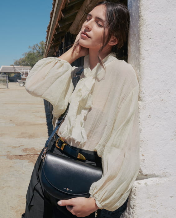 women's black recycled leather shoulder bag