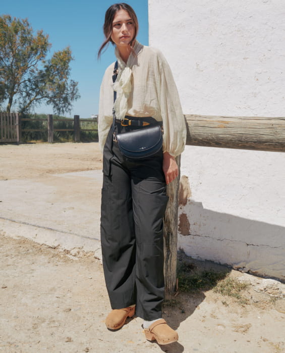 women's black recycled leather shoulder bag