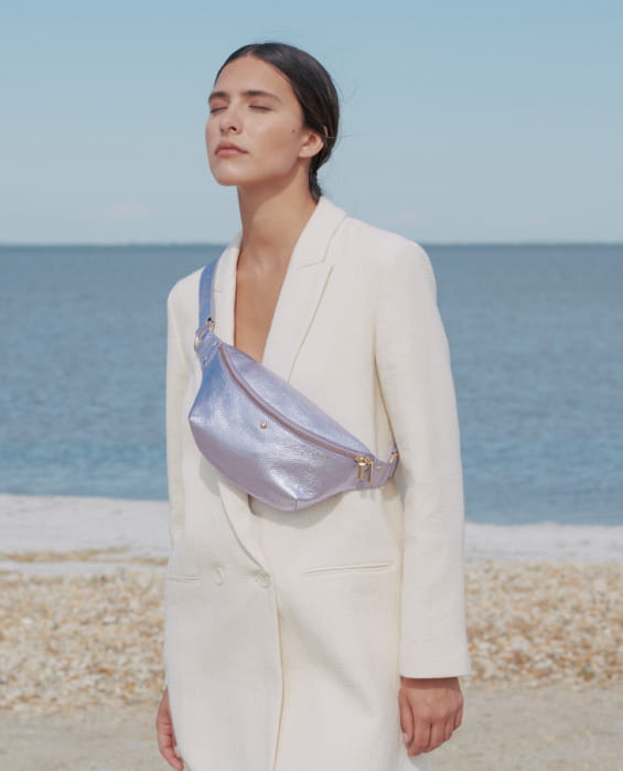 sac banane en cuir lilas pour femme