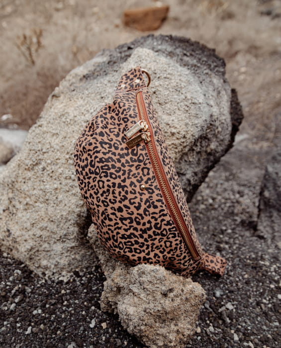 leopard leather fanny pack for women