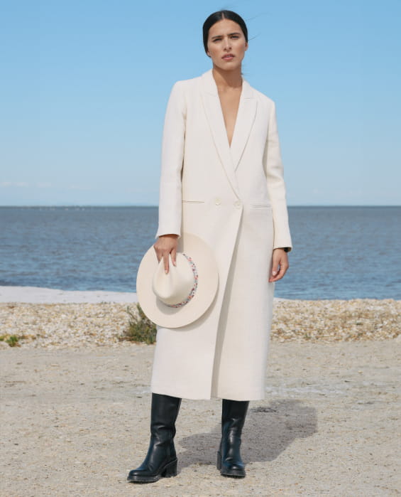 chapeau en feutre blanc avec galon fleurs lilas pour femme