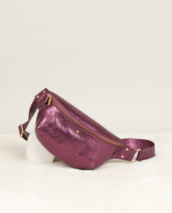 sac banane en cuir fuchsia pour femme
