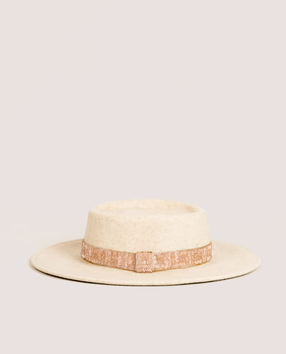 women's felt hat with gold beads