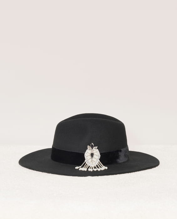 black felt hat with black braid for women