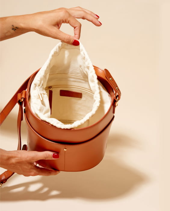 women's brown recycled leather handbag