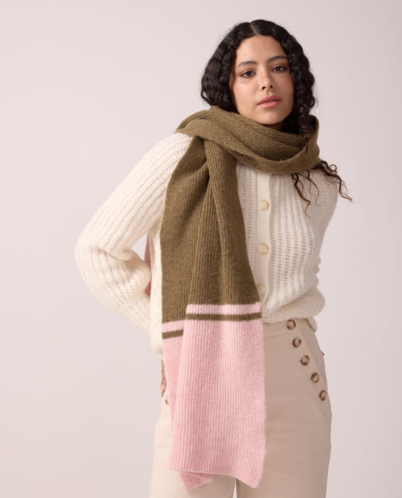 écharpe en laine rose et kaki pour femme