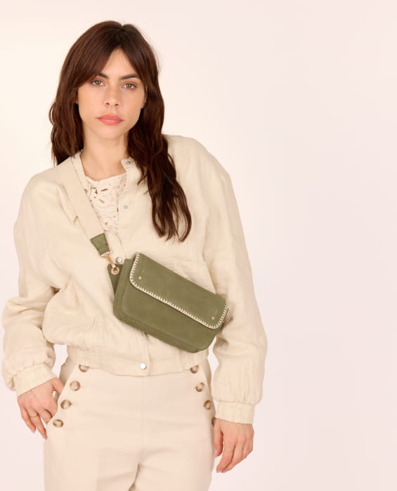 Chic green leather belt bag for women