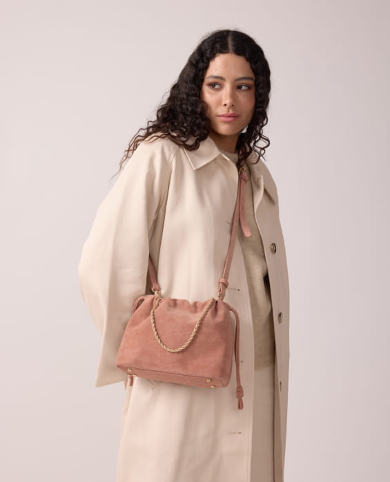 sac bourse en cuir rose pour femme