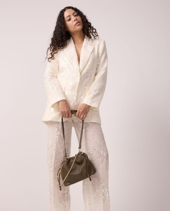 bronze leather pouch bag for women