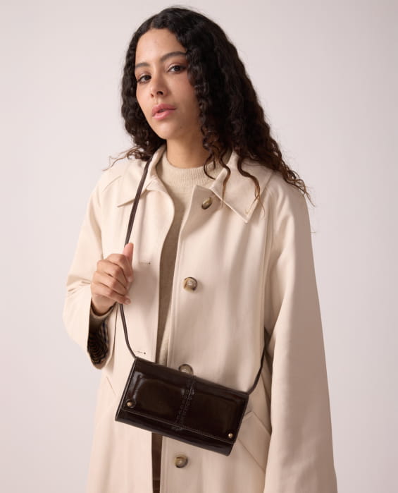 chocolate patent leather multi-purpose bag for women