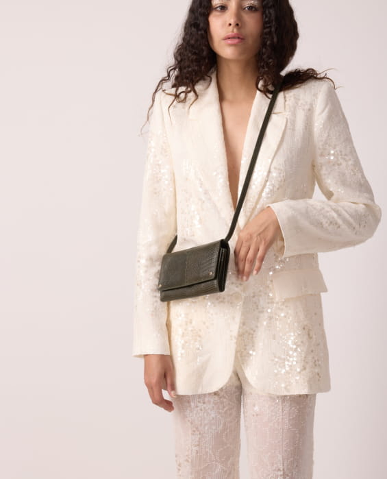 sac multi-usage en cuir kaki lézard pour femme