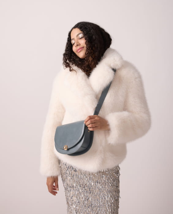 blue leather shoulder bag for women