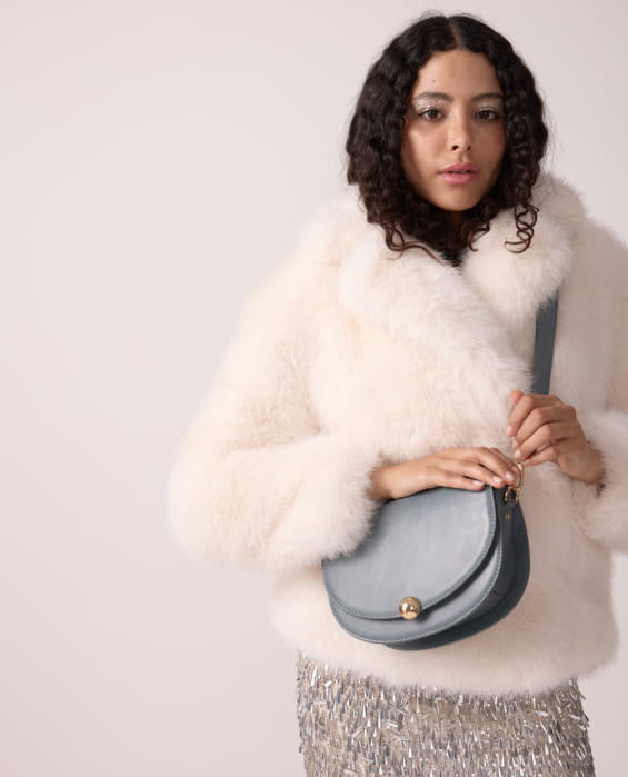 blue leather shoulder bag for women