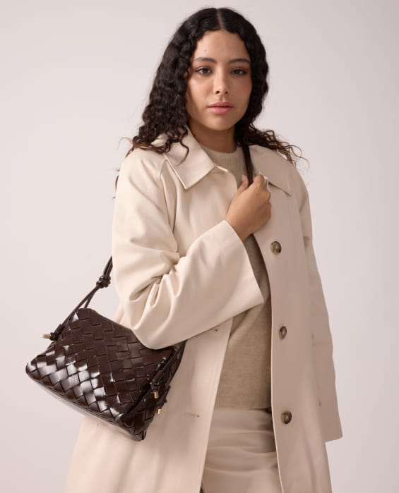brown woven leather bag for women