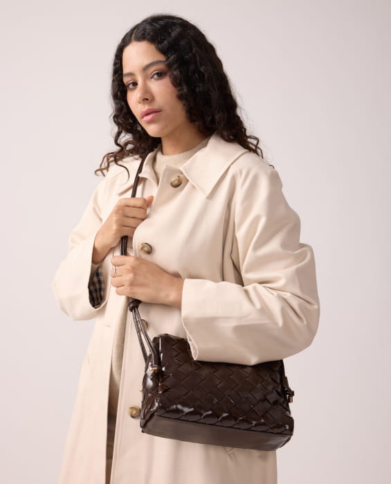 brown woven leather bag for women