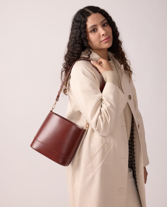 small cognac leather shoulder bag for women