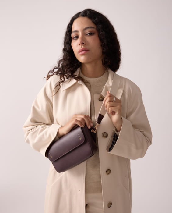 sac banane en cuir violet pour femme