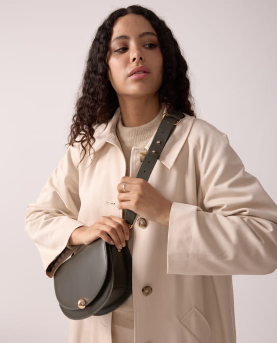 khaki leather shoulder bag for women