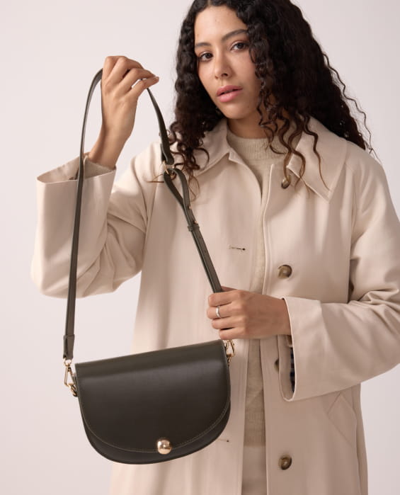 khaki leather shoulder bag for women