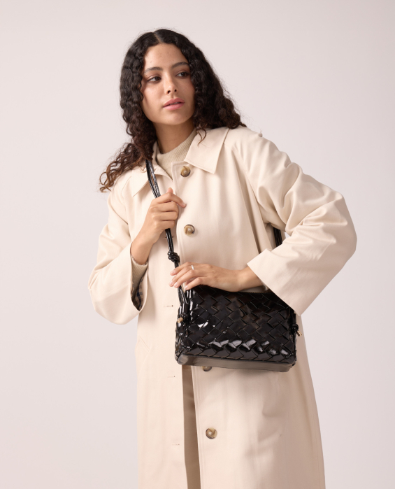 black woven leather bag for women