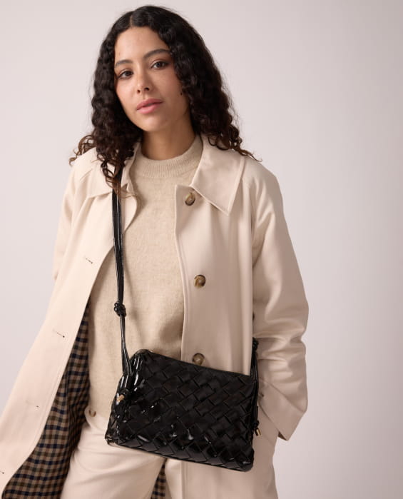 sac tressé en cuir noir pour femme