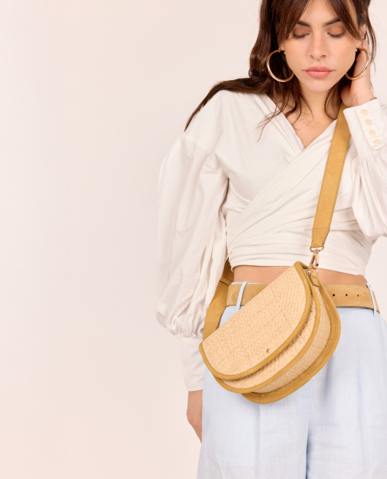 Ochre leather crossbody bag for women