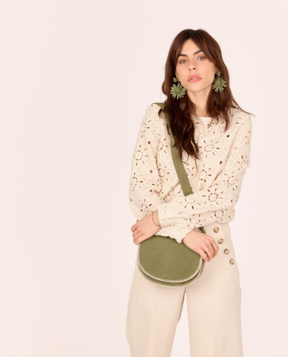 Green leather crossbody bag for women