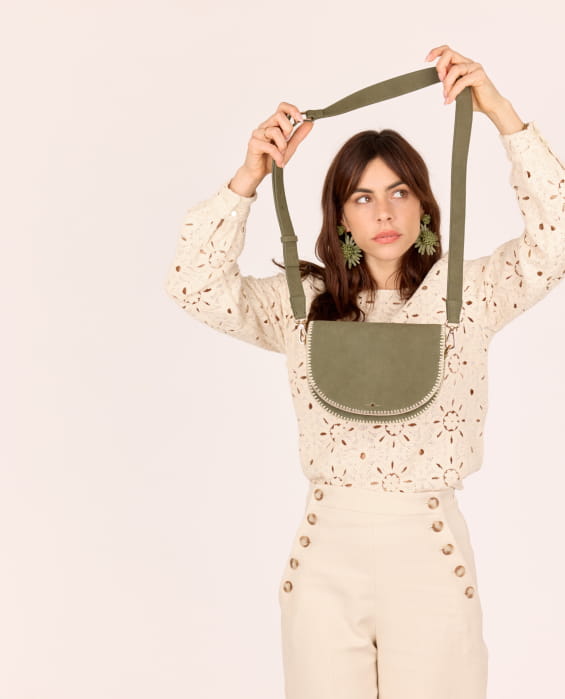 Green leather crossbody bag for women