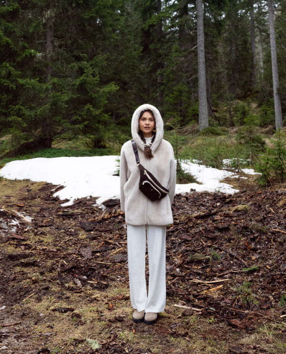 sac banane en cuir velours marron pour femme