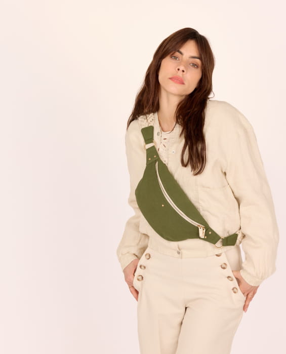 Green cotton belt bag for women