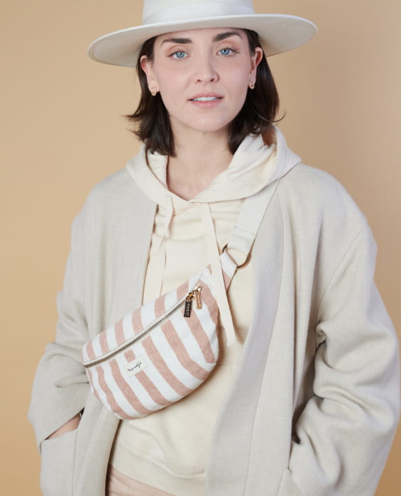 sac banane rayée blanche et rose en coton