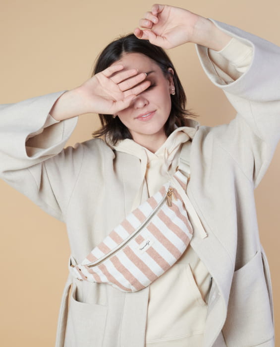 white and pink striped cotton fanny pack